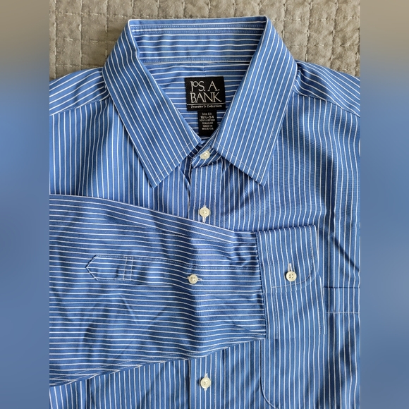 jos a bank Dress shirt long sleeve 16.5 34 Blue Striped - Picture 3 of 3